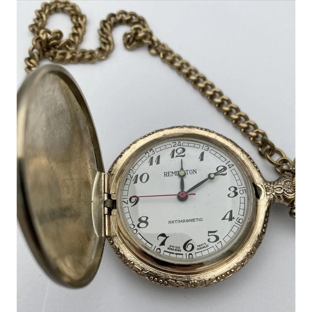 Vintage Remington Eagle Pocket watch Antimagnetic Silver Tone